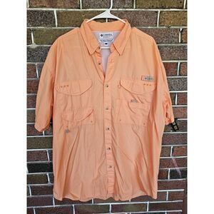 Columbia PFG Shirt Men Large Orange Short Sleeve Button Down Solid Vented